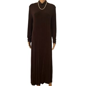 Double D Ranchwear Women’s Size Medium Solid Brown Western Turtleneck Maxi Dress